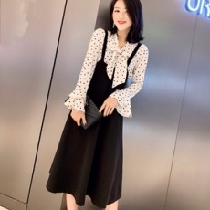 디올 2019 SS 땡땡이 리본 블라우스 원피스 여성 세트