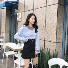 디올 2019 SS 스트라이프 블라우스 치마 여성 세트