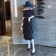 디올 2019 SS 땡땡이 러플 주름 여성 원피스