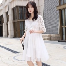 발렌티노 2019 SS 레이스 리본 주름 여성 원피스