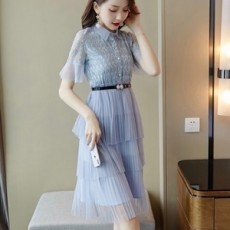 발렌티노 2019 SS 레이스 카라 주름 여성 원피스