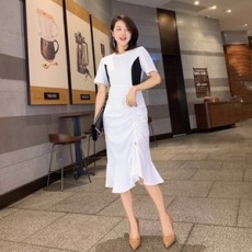 디올 2019 SS 투톤 러플 반팔 여성 원피스