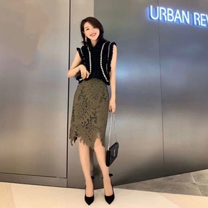 디올 2019 SS 진주장식 블라우스 레이스 치마 여성 세트