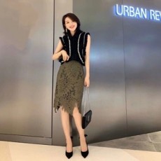 디올 2019 SS 진주장식 블라우스 레이스 치마 여성 세트