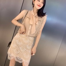발렌티노 2019 SS 리본 블라우스 레이스 치마 여성 세트