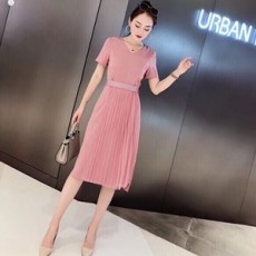 디올 2019 SS 반팔 벨트장식 주름 여성 원피스
