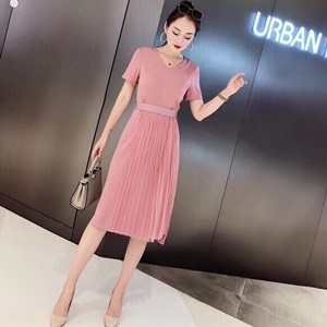 디올 2019 SS 반팔 벨트장식 주름 여성 원피스