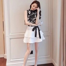 샤넬 2019 SS 플라워 블라우스 리본 치마 여성 세트