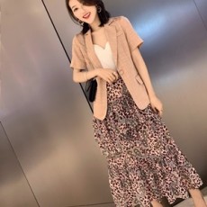 디올 2019 SS 반팔 자켓 호피 치마 여성 세트