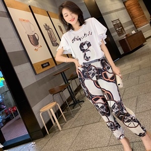 디올 2019 SS 반팔 블라우스 캐릭터 바지 여성 세트