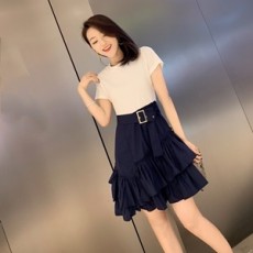 디올 2019 SS 투톤 러플 리본 여성 원피스