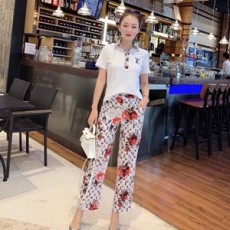 루이비통 2019 SS 카라 반팔티 캐릭터 바지 여성 세트
