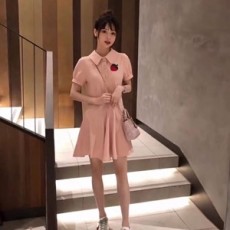 구찌 2019 SS 캐릭터 자수 카라 러플 여성 원피스