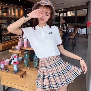 버버리 2019 SS 카라 반팔티 체크 스커트 여성 세트