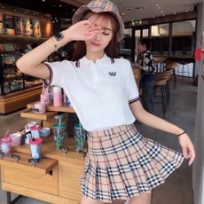 버버리 2019 SS 카라 반팔티 체크 스커트 여성 세트