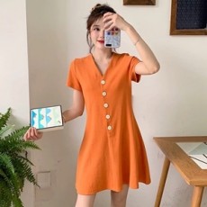 샤넬 2019 SS 단추장식 반팔 러플 여성 원피스