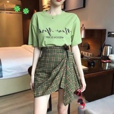 막스마라 2019 SS 반팔티 체크 리본 스커트 여성 세트