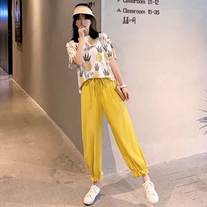 막스마라 2019 SS 캐릭터 반팔티 9부 바지 여성 세트