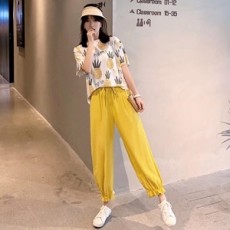 막스마라 2019 SS 캐릭터 반팔티 9부 바지 여성 세트