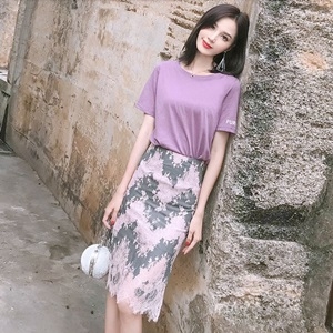 발렌티노 2019 SS 반팔티 레이스 치마 여성 세트