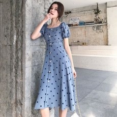 샤넬 2019 SS 땡땡이 복고풍 지퍼 여성 원피스