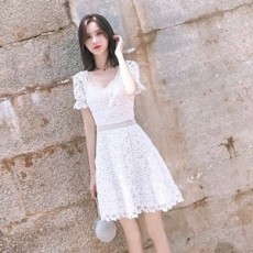 발렌티노 2019 SS 레이스 반팔 여성 원피스