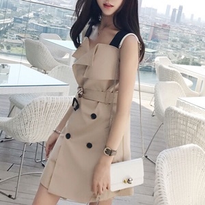 버버리 2019 SS 투톤 단추 벨트장식 여성 원피스