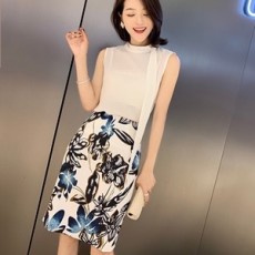 디올 2019 SS 민소매 블라우스 캐릭터 스커트 여성 세트