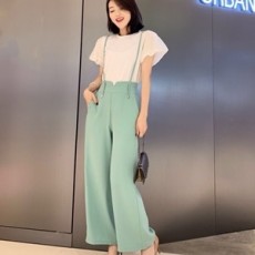 디올 2019 SS 러플 반팔티 멜빵바지 여성 세트