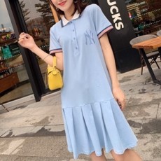 모스키노 2019 SS 카라 반팔 주름 여성 원피스