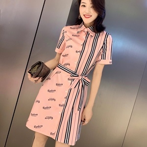 발렌시아가 2019 SS 로고 스트라이프 여성 원피스