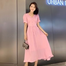 디올 2019 SS 단추장식 복고 여성 원피스