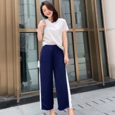 디올 2019 SS 브이넥 반팔티 주름 바지 여성 세트