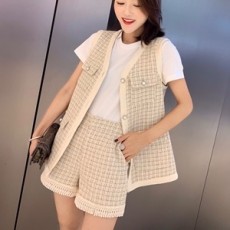 디올 2019 SS 체크무늬 조끼 반바지 여성 세트