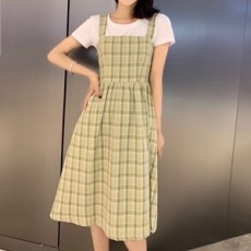 디올 2019 SS 라운드넥 반팔티 체크 여성 원피스 세트