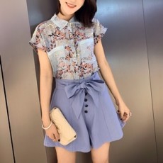 발렌티노 2019 SS 플라워 블라우스 리본 반바지 여성 세트