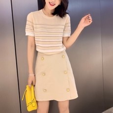 발망 2019 SS 스트라이프 반팔티 반바지 여성 세트