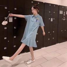 모스키노 2019 SS 캐릭터 카라 반팔 러플 여성 원피스