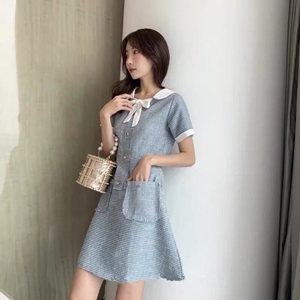 샤넬 2019 SS 트위드 리본장식 카라 여성 원피스
