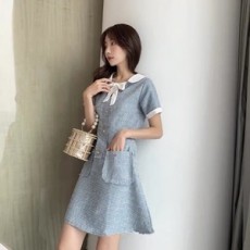 샤넬 2019 SS 트위드 리본장식 카라 여성 원피스