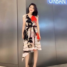에르메스 2019 SS 캐릭터 프린트 벨트 여성 원피스