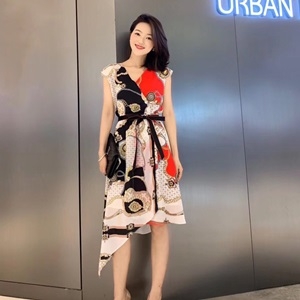에르메스 2019 SS 캐릭터 프린트 벨트 여성 원피스