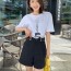 샤넬 2019 SS 캐릭터 반팔티 벨트 반바지 여성 세트