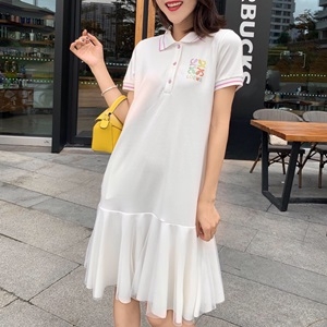 로에베 2019 SS 캐릭터 반팔 카라 프릴 여성 원피스