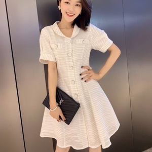 디올 2019 SS 스트라이프 퍼프소매 하객룩 여성 원피스