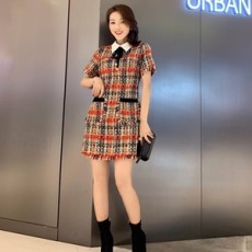 샤넬 2019 SS 트위드 카라 리본 데일리룩 여성 원피스
