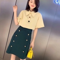 디올 2019 SS 카라 블라우스 단추 치마 데일리룩 여성 세트