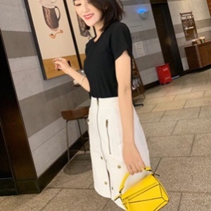 디올 2019 SS 라운드넥 반팔티 지퍼 치마 데일리룩 여성 세트