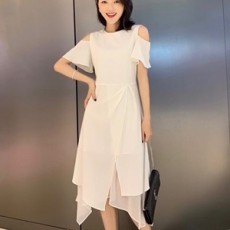 디올 2019 SS 러플 비대칭 하객룩 여성 원피스