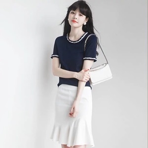 미우미우 2019 SS 반팔티 러플 치마 데일리룩 여성 세트